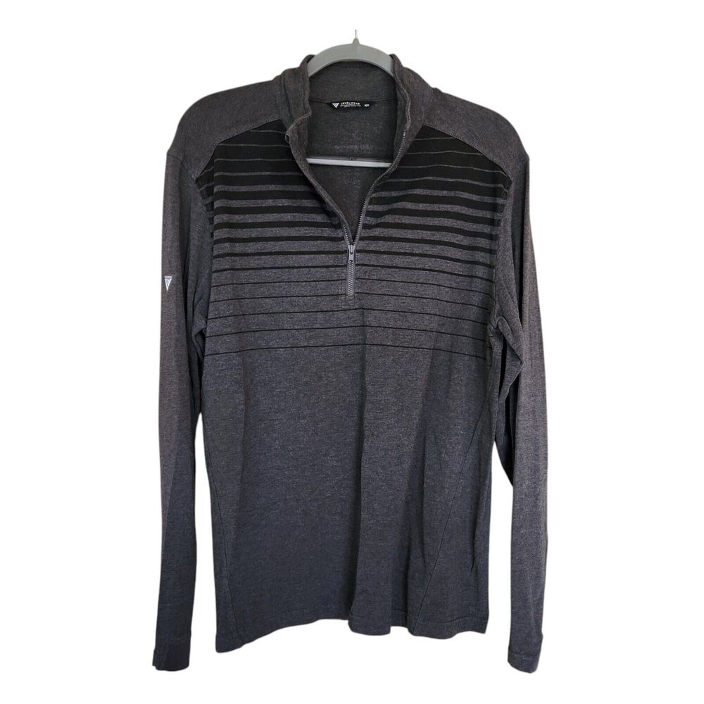 Level Wear 1/4 Zip Pullover Gray And Black Stripe Knit Size Medium